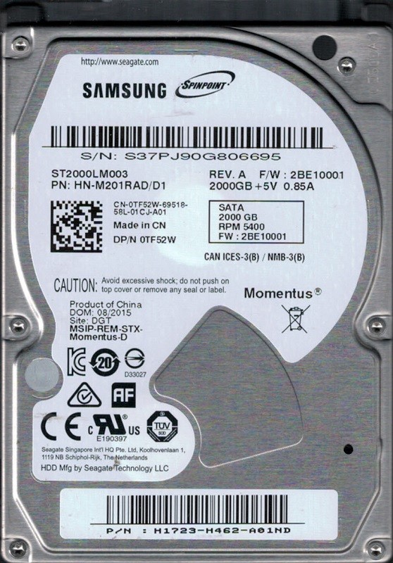ST2000LM003 HN-M201RAD/D1 F/W: 2BE10001 DGT Samsung 2TB