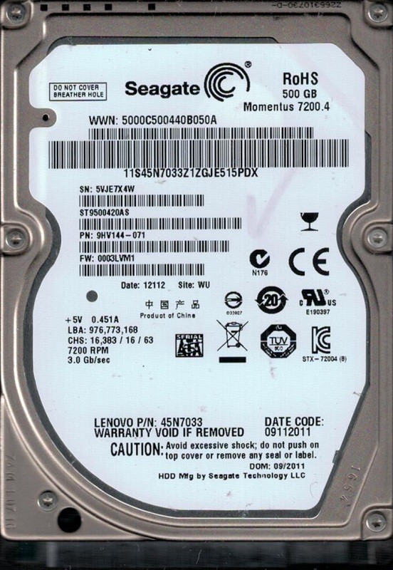 ST9500420AS F/W: 0003LVM1 P/N: 9HV144-071 WU 5VJ Seagate 500GB