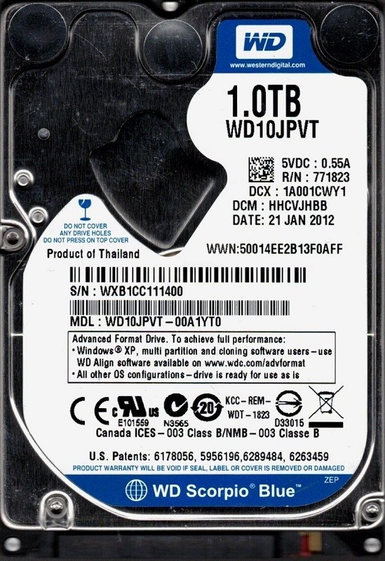Western Digital WD10JPVT-00A1YT0 DCM: HHCVJHBB 1TB