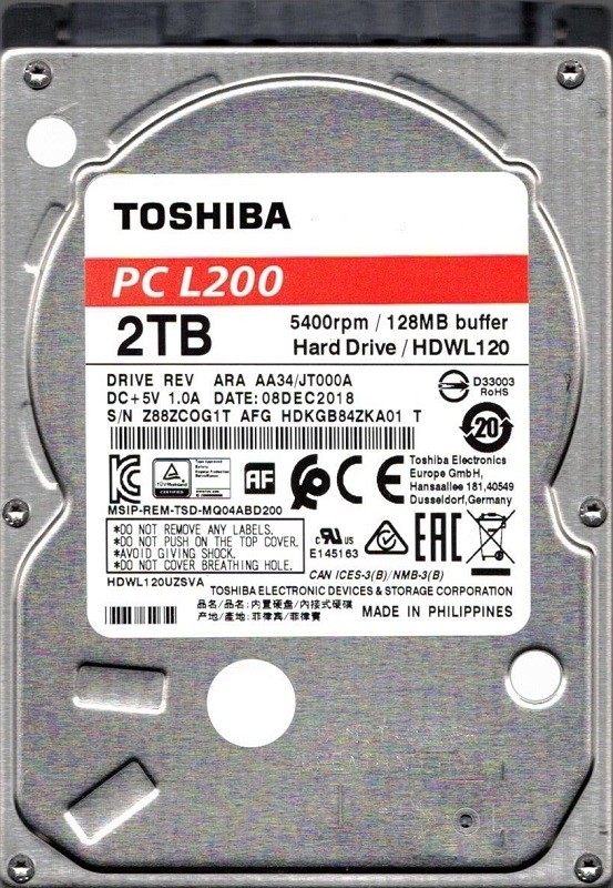 Toshiba PC L200 HDWL120 ARA AA34/JT000A Philippines 2TB
