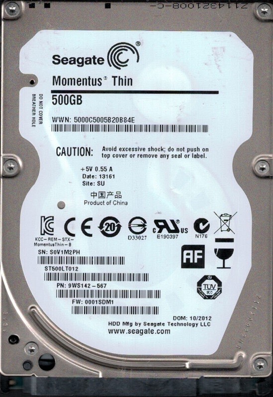 ST500LT012 Seagate P/N: 9WS142-567 F/W: 0001SDM1 SU S0V 500GB