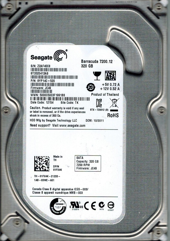 Seagate ST3320413AS P/N: 9YP14C-520 F/W: JC49 320GB TK
