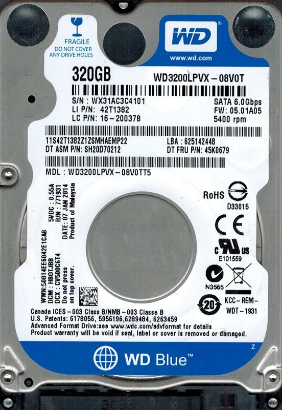 Western Digital WD3200LPVX-08V0TT5 320GB DCM: HBOTJBB