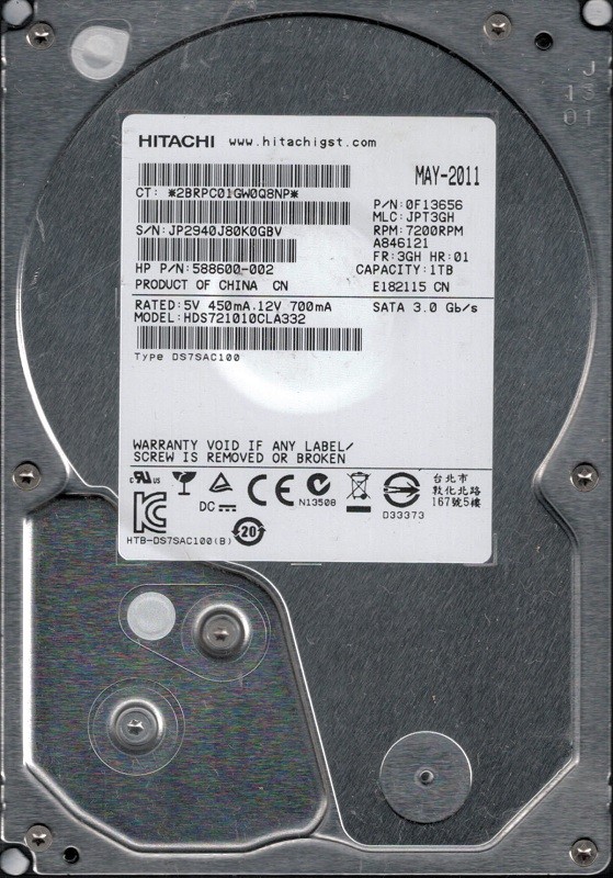 Hitachi HDS721010CLA332 P/N: 0F13656 1TB MLC: JPT3GH