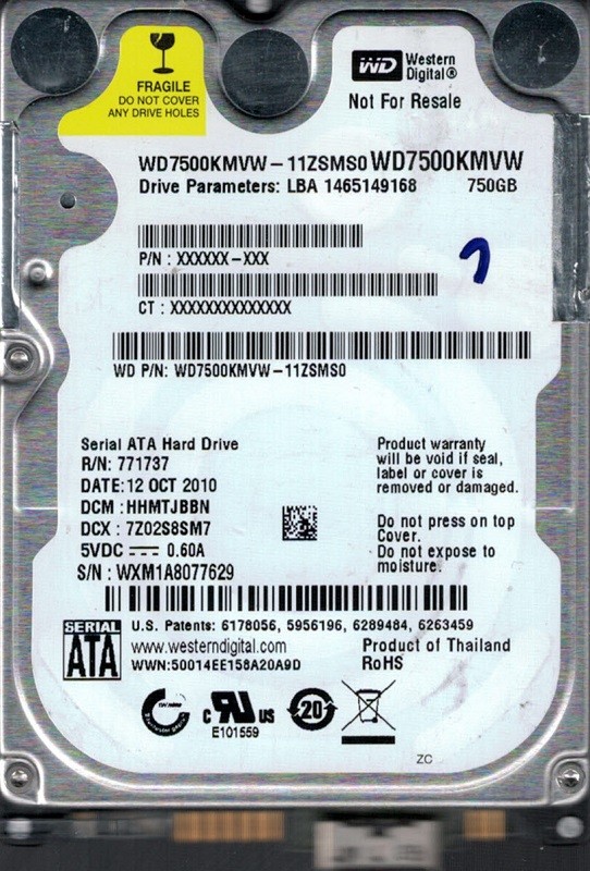 WD7500KMVW-11ZSMS0 DCM: HHMTJBBN WXM1A Western Digital 750GB