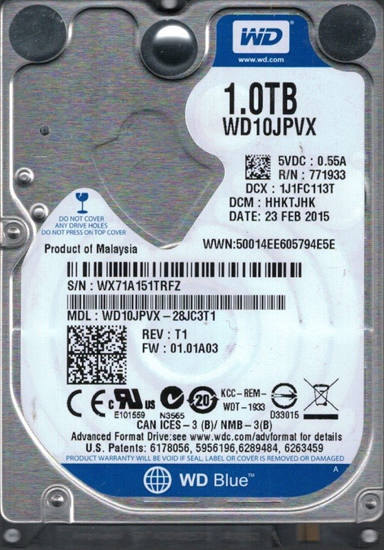 WD10JPVX-28JC3T1 DCM: HHKTJHK WX71A Western Digital 1TB