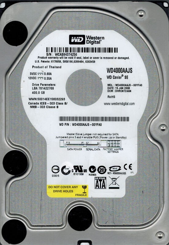 Western Digital WD4000AAJS-00YFA0 400GB DCM: DHRCNT2AAN
