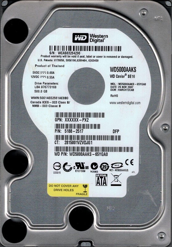 Western Digital WD5000AAKS-65YGA0 500GB DCM: HARCHT2CAB