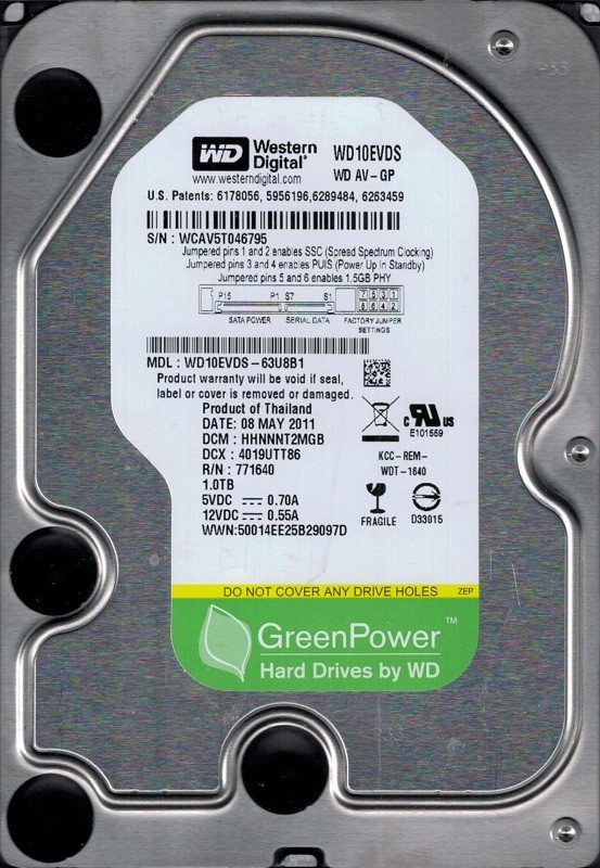 WD10EVDS-63U8B1 DCM: HHNNNT2MGB WCAV5 Western Digital 1TB