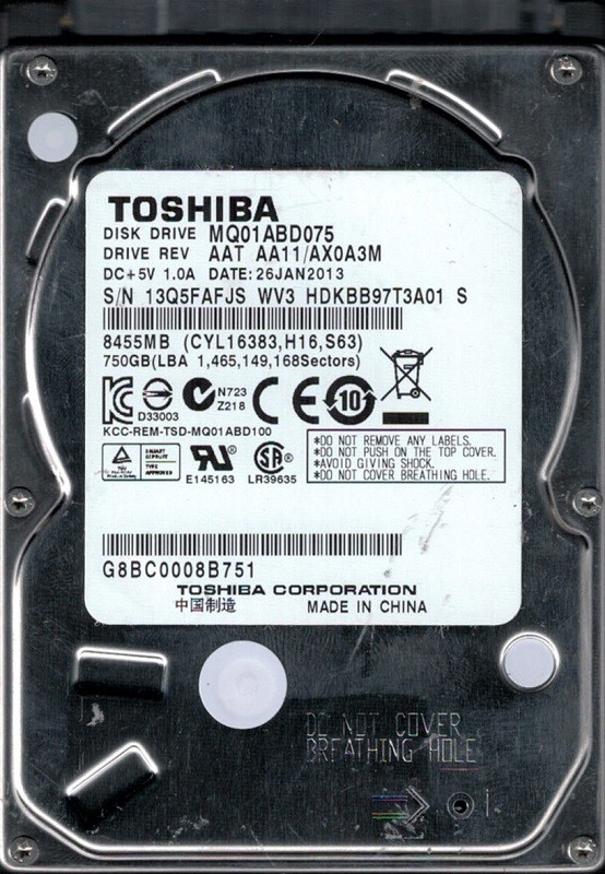 Toshiba MQ01ABD075 750GB AAT AA11/AX0A3M CHINA Laptop Hard Drive