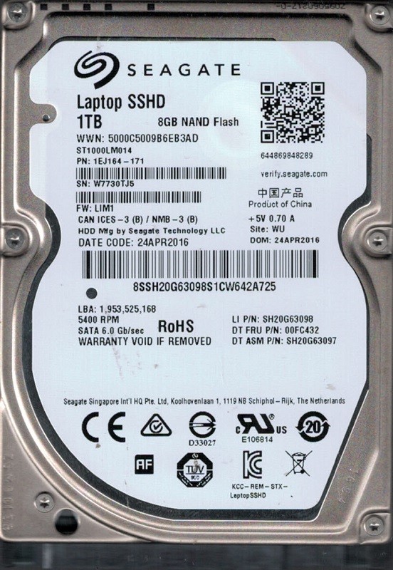 ST1000LM014 P/N: 1EJ164-171 F/W: LIM1 WU W77 Seagate 1TB