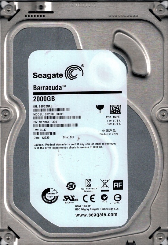 Seagate ST2000DM001 P/N: 9YN164-300 F/W: CC47 2TB SU S2F