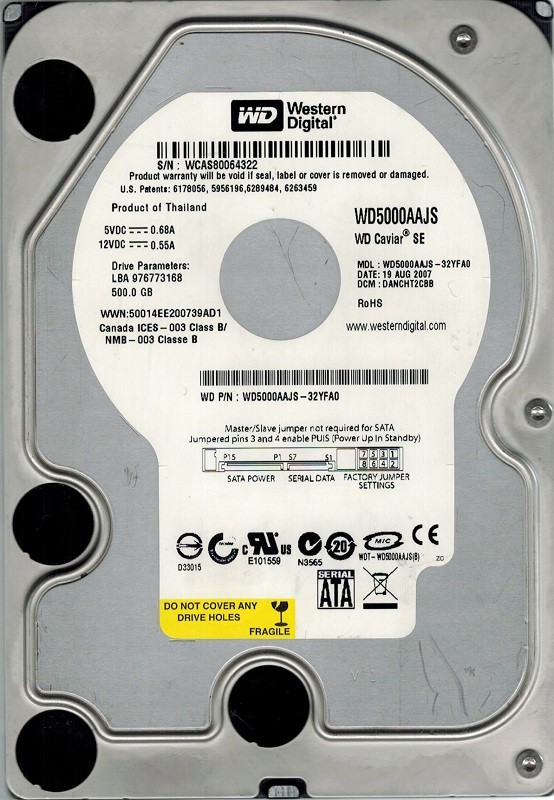 Western Digital WD5000AAJS-32YFA0 500GB DCM: DANCHT2CBB