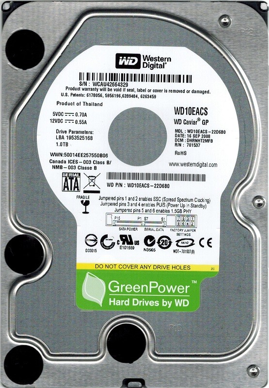 Western Digital WD10EACS-22D6B0 1TB DCM: DHRNHT2MFB