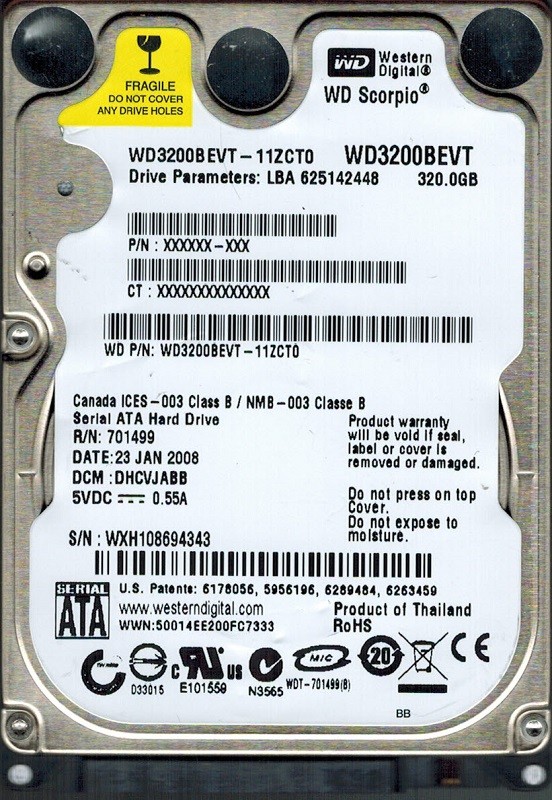 Western Digital WD3200BEVT-11ZCT0 320GB DCM: DHCVJABB