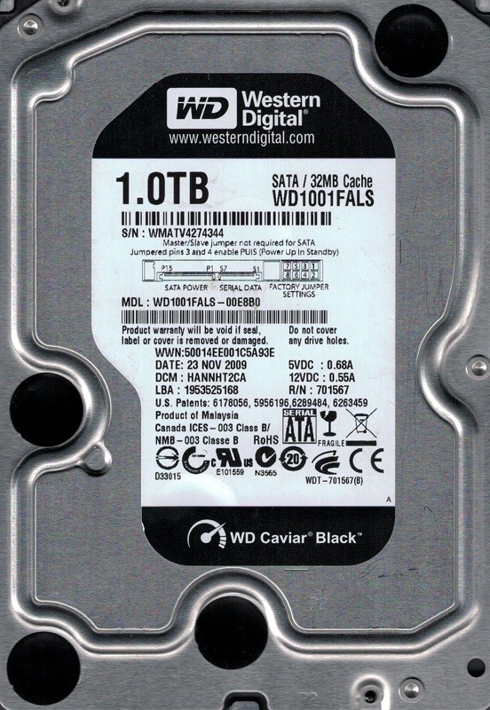 Western Digital 1TB WD1001FALS-00E8B0 DCM: HANNHT2CA