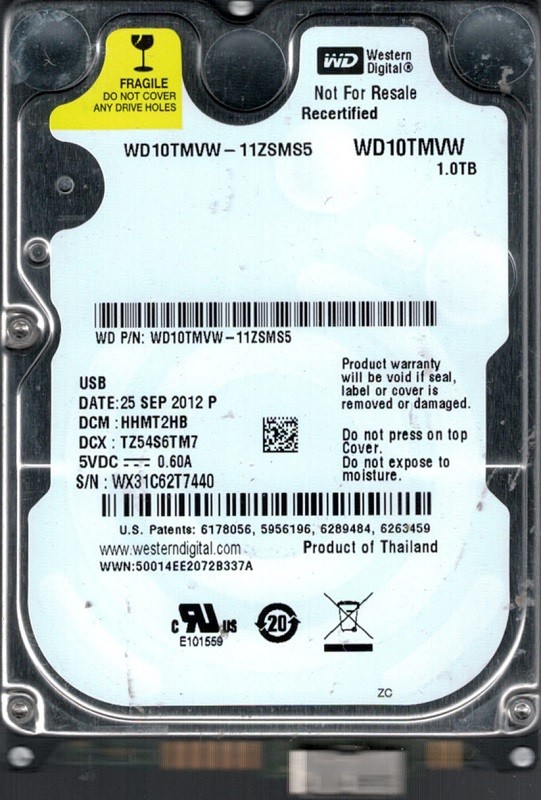 Western Digital WD10TMVW-11ZSMS5 1TB USB 3.0 DCM: HHMT2HB WX31C