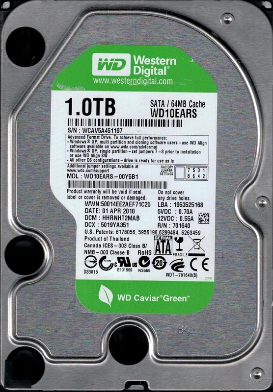 Western Digital WD10EARS-00Y5B1 1TB DCM: HHRNHT2MAB
