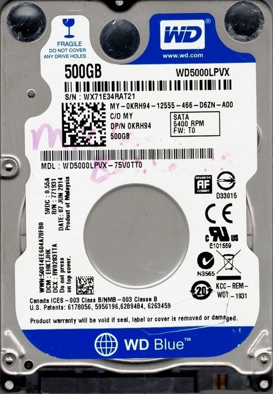 Western Digital WD5000LPVX-75V0TT0 500GB DCM: EHKTJHK