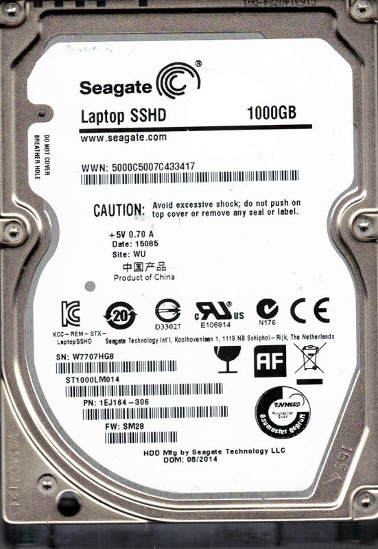 Seagate ST1000LM014 P/N: 1EJ164-306 F/W: SM28 WU W77 1TB SSHD HYBRID