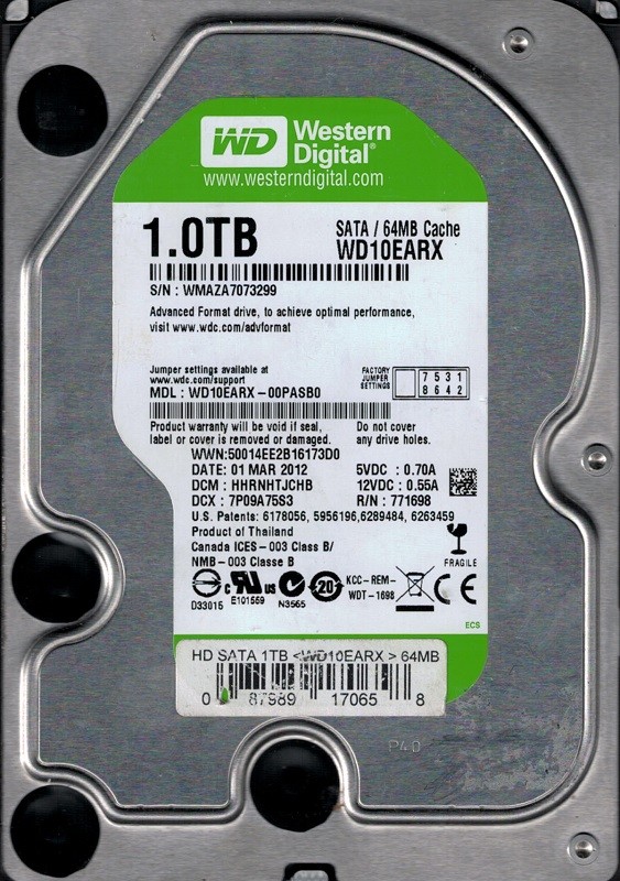 Western Digital WD10EARX-00PASB0 DCM: HHRNHTJCHB 1TB