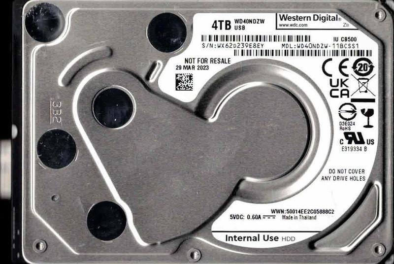 WD40NDZW-11BCSS1 USB 3.0 WX62D MAR 2023 Thailand Western Digital 4TB