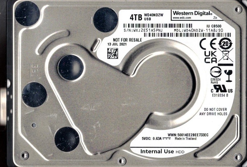 WD40NDZW-11A8JS0 USB 3.0 WXJ2E JUL 2021 THAILAND 4TB Western Digital