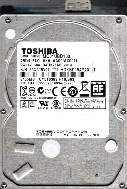 MQ01UBD100 AZA AA00/AX001U HDKBD19AYA01 T Philippines Toshiba 1TB