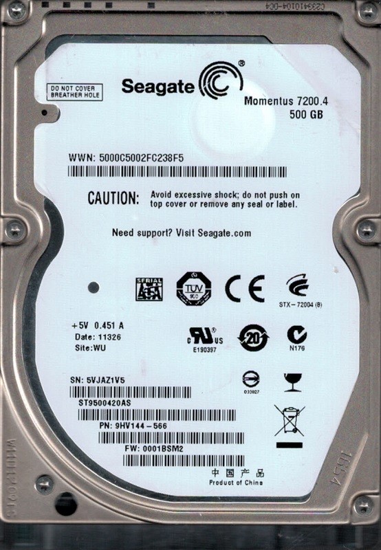 ST9500420AS P/N: 9HV144-566 F/W: 0001BSM2 WU 5VJ Seagate 500GB Laptop Hard Drive