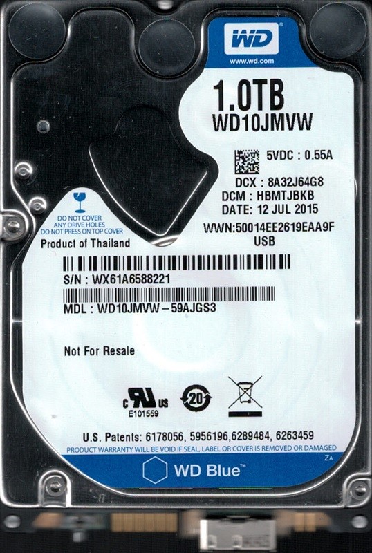 WD10JMVW-59AJGS3 DCM: HBMTJBKB WX61A Western Digital 1TB