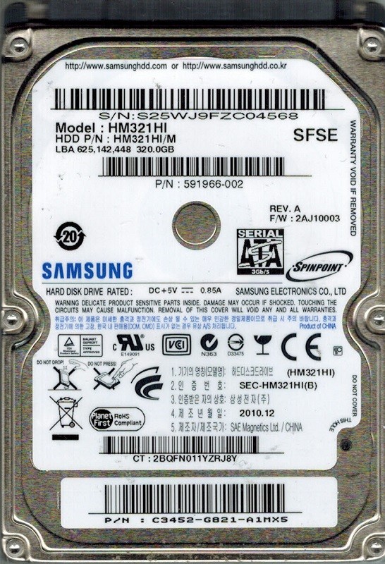 Samsung HM321HI SPINPOINT 320GB P/N: C3452-G821-A1MX5