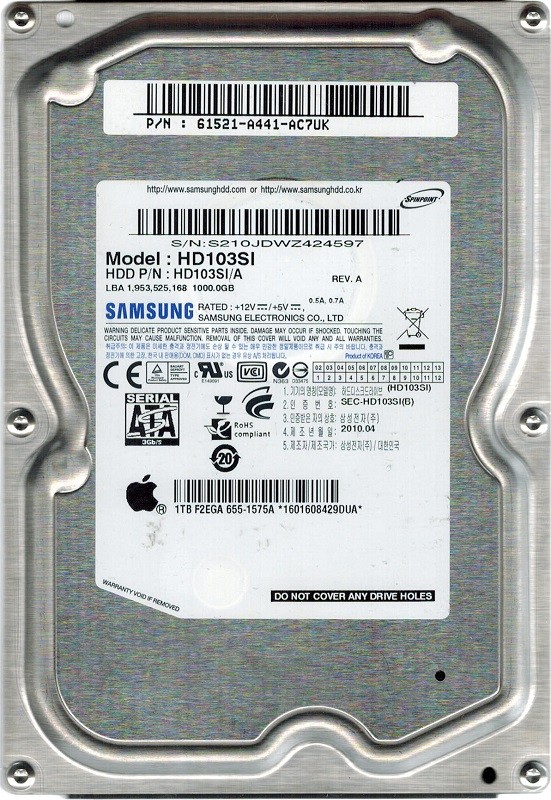 Samsung HD103SI HDD P/N: HD103SI/A 1TB P/N: 61521-A441-AC7UK