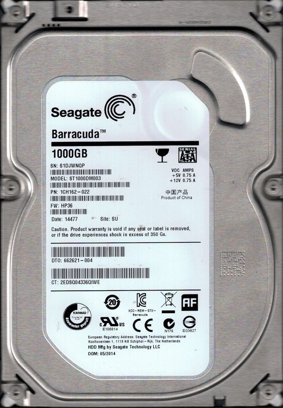 ST1000DM003 P/N: 1CH162-022 F/W: HP36 SU S1D Seagate 1TB