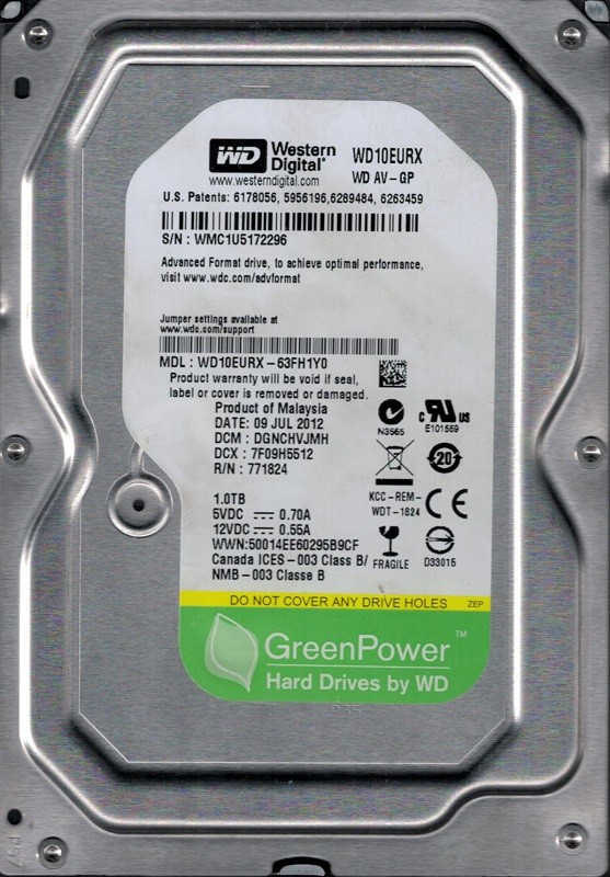 Western Digital WD10EURX-63FH1Y0 DCM: DGNCHVJMH 1TB 