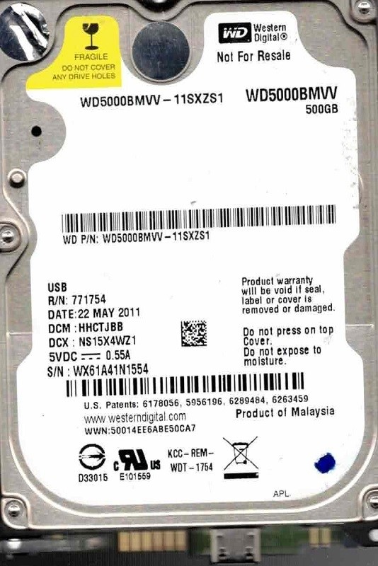 Western Digital WD5000BMVV-11SXZS1 USB 2.0 500GB DCM: HHCTJBB MAY 2011