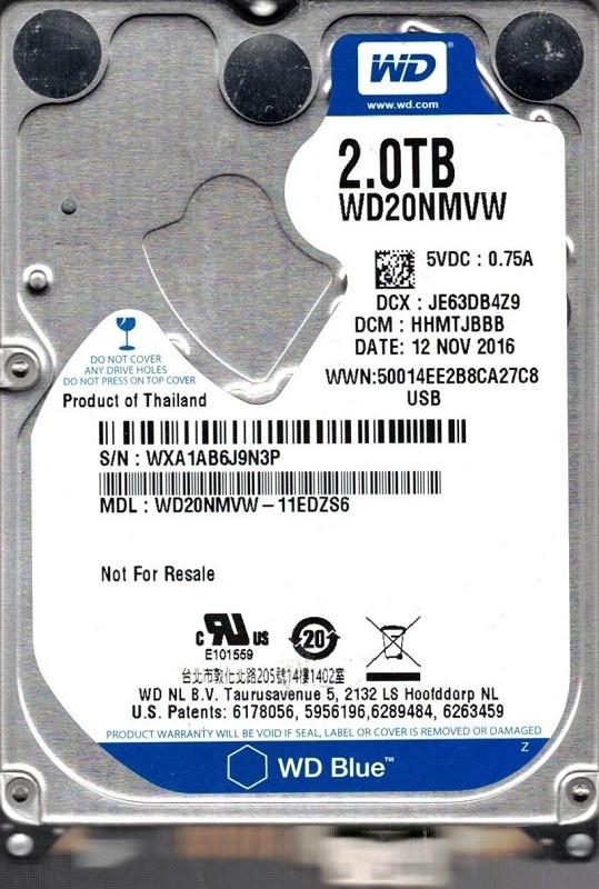 WD20NMVW-11EDZS6 DCM: HHMTJBBB WXA1A Thailand NOV 2016 Western Digital 2TB