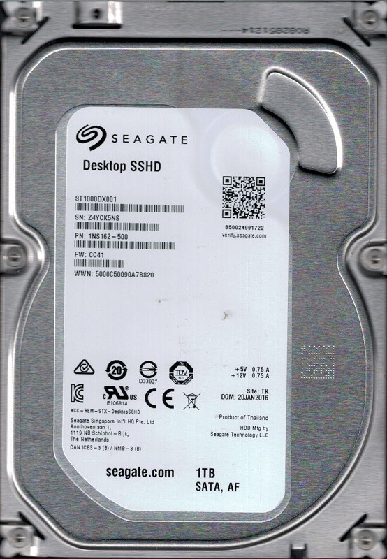 ST1000DX001 P/N: 1NS162-500 F/W: CC41 TK Z4Y Seagate 1TB Desktop SSHD