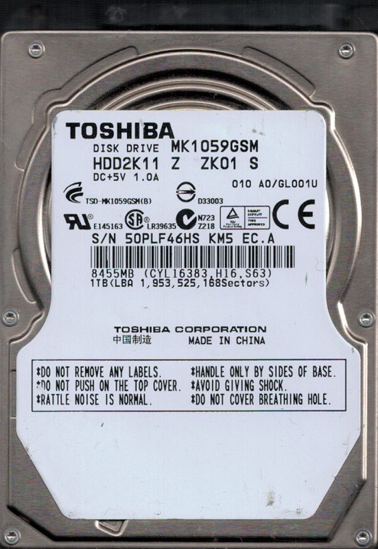 Toshiba MK1059GSM HDD2K11 Z ZK01 S 1TB CHINA