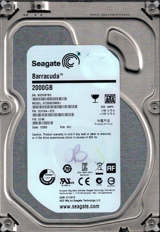Seagate ST2000DM001 P/N: 1CH164-572 F/W: CC46 WU W2F 2TB
