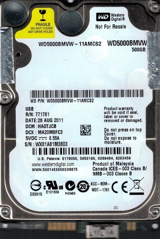Western Digital WD5000BMVW-11AMCS2 500GB USB 3.0 DCM: HAOTJCB