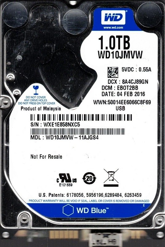 WD10JMVW-11AJGS4 DCM: EBOT2BB WXE1E Western Digital 1TB