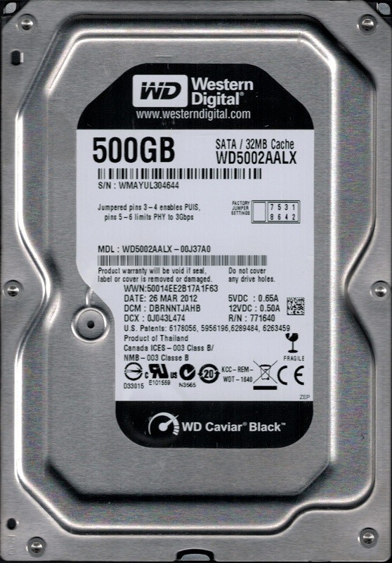 Western Digital WD5002AALX-00J37A0 500GB DCM: DBRNNTJAHB