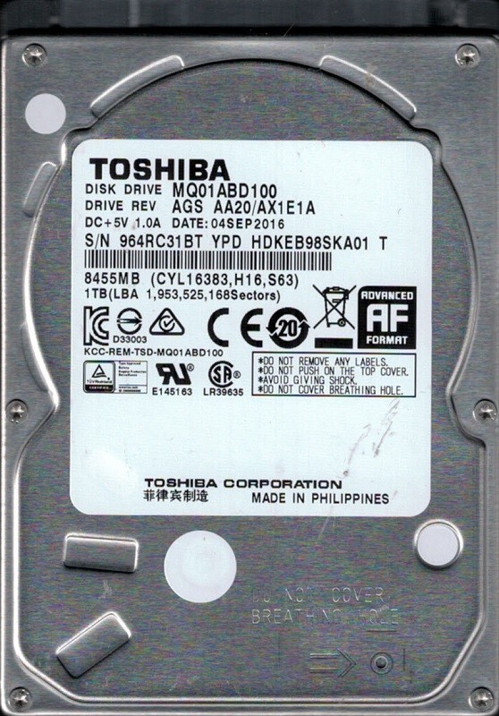 MQ01ABD100 AGS AA20/AX1E1A Philippines Toshiba 1TB Laptop Hard Drive