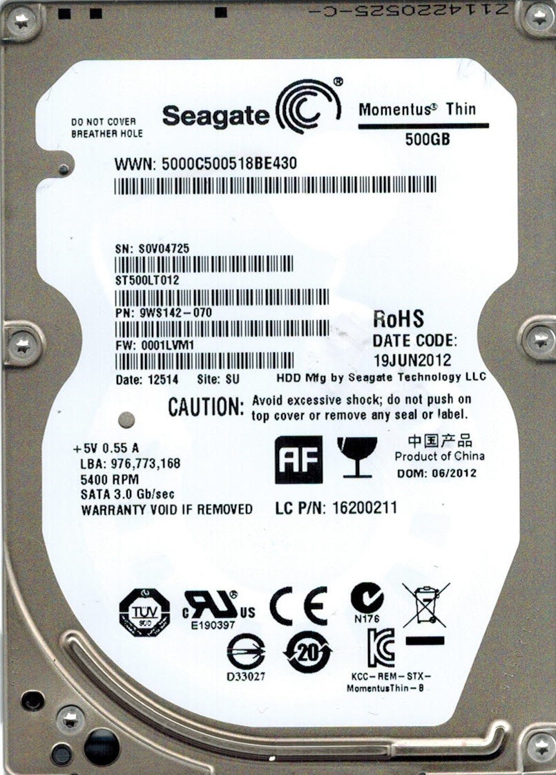 Seagate ST500LT012 F/W: 0001LVM1 P/N: 9WS142-070 SU 500GB