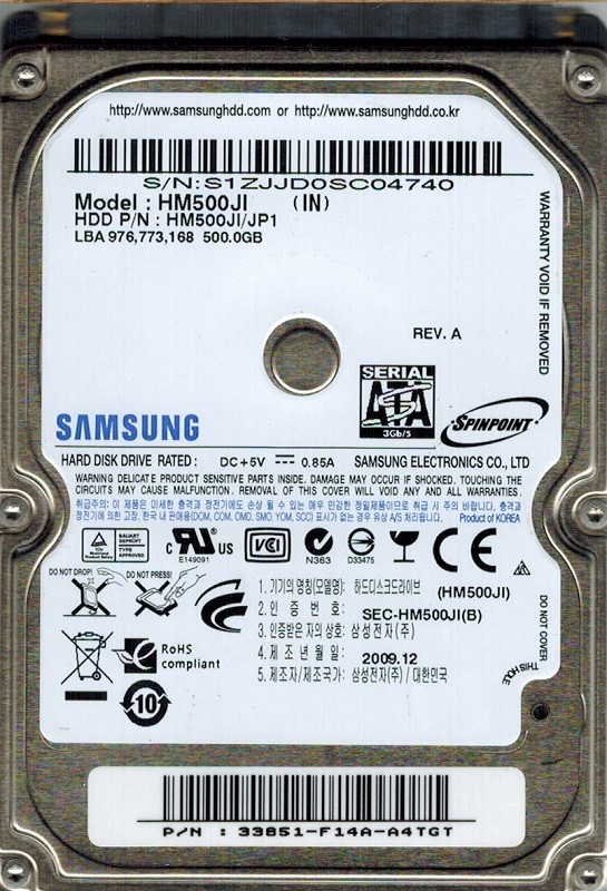 Samsung HM500JI/JP1 500GB Spinpoint P/N: 33851-F14A-A4TGT