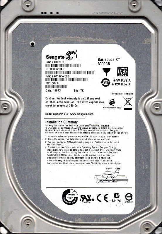 Seagate ST33000651AS P/N: 9KC16V-568 F/W: CC41 3TB TK 9XK