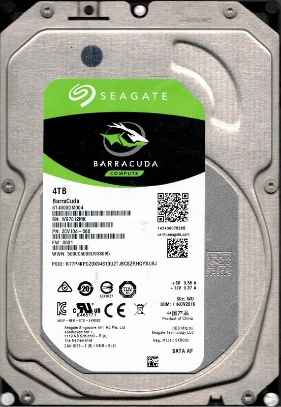 ST4000DM004 P/N: 2CV104-568 F/W: 0001 WU W97 Seagate 4TB