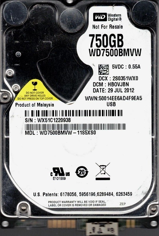 Western Digital WD7500BMVW-11S5XS0 DCM: HBOVJBN Malaysia USB 3.0 750GB