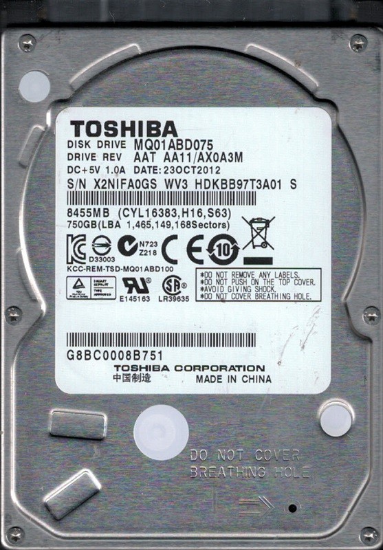 Toshiba MQ01ABD075 750GB AAT AA11/AX0A3M CHINA