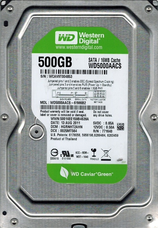 Western Digital WD5000AACS-61M6B2 500GB DCM: HGRNHT2AHN